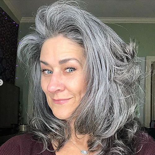 Shoulder length gray hair color for older women over 60