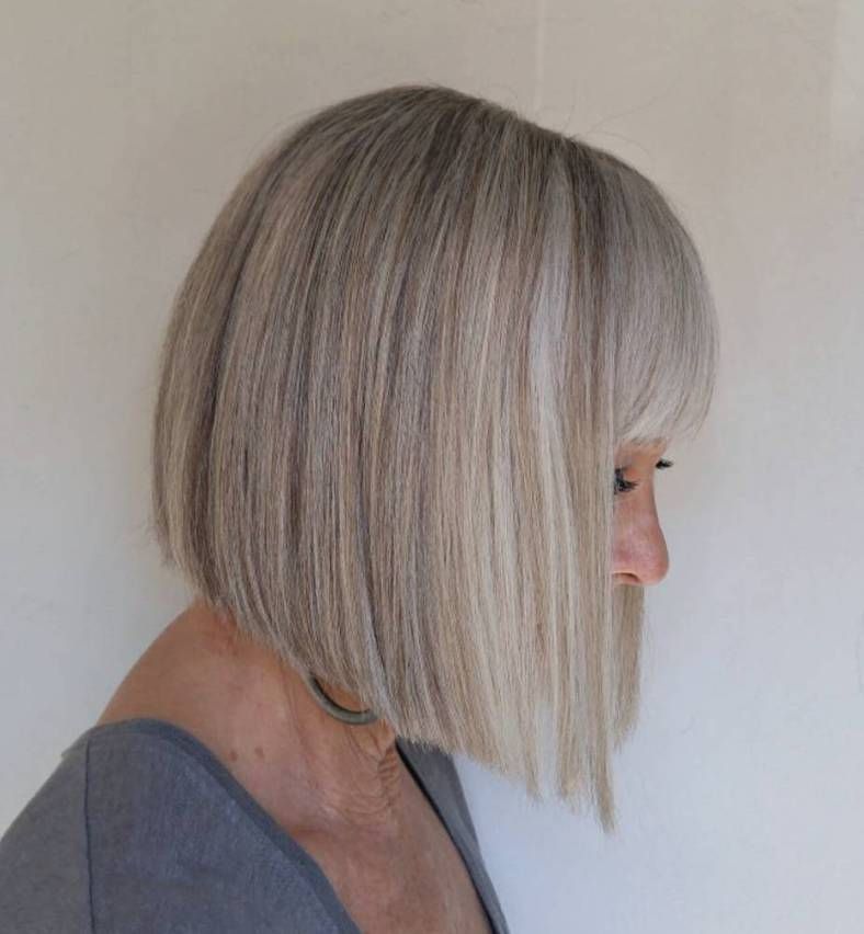 Layered Long bob haircut for women over 60 in 2022